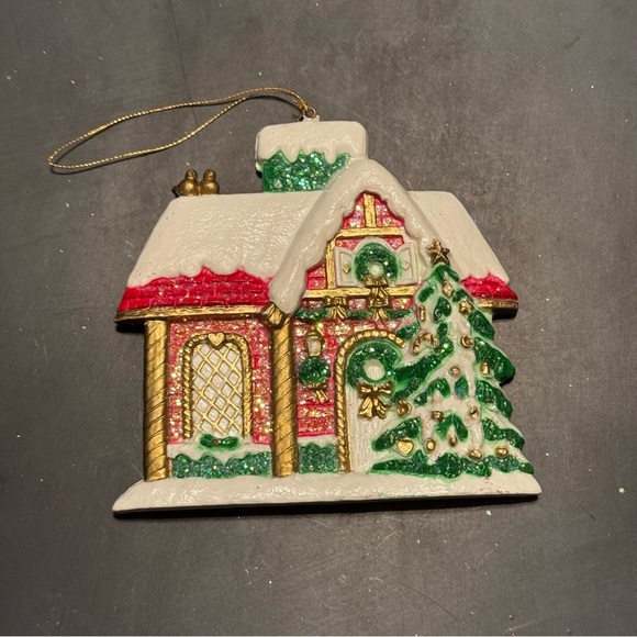 Vintage Flat House Sparkly Ornament - Picture 3 of 3